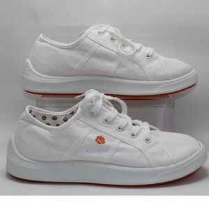 Tommy Bahama White Canvas Low Top Sneakers Orange Flower Logo Mens 9.5 S985